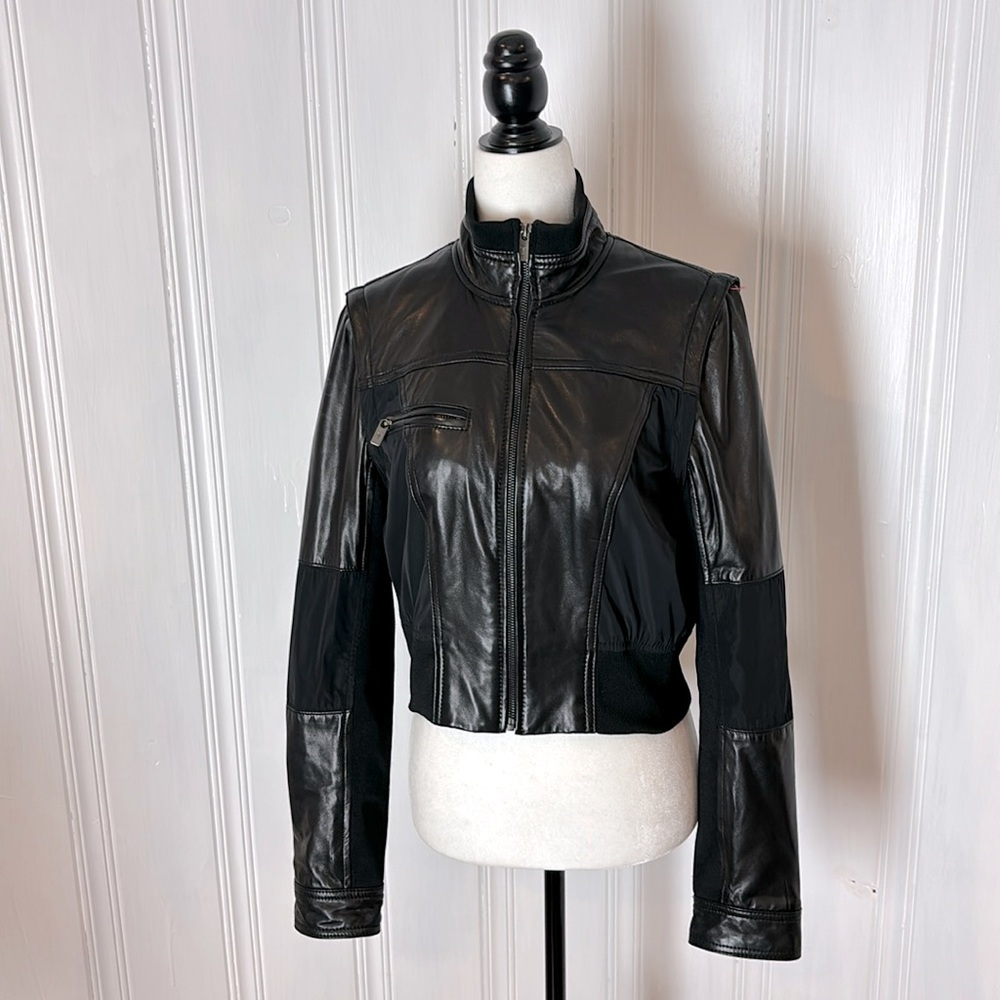 TRISTAN black leather bomber jacket
